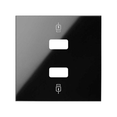 USB Charger Cover 2 Connectors Glossy Black Simon 100 with reference 10001096-138 from the brand SIMON