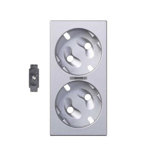 Cover for double Schuko socket base mechanism with viewer and LED indicator aluminium Simon 500 Cima with reference 50011041-033 from the brand SIMON
