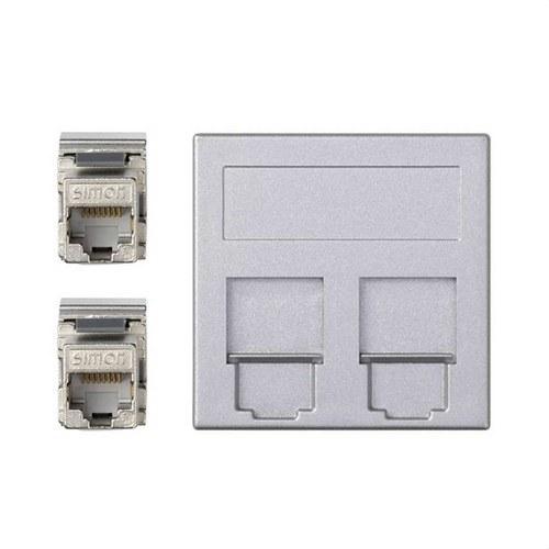 Flat voice and data plate with dust cover, 1 module with 2 RJ45 category 6A FTP aluminium Simon 500 Cima with reference 50001089-033 from the brand SIMON