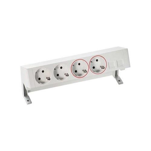 Complete desktop kit with 2 Schuko socket outlets, 2 UPS outlets and plate for 2 RJ45 connectors white Simon 400 with reference 42502220-130 from the brand SIMON