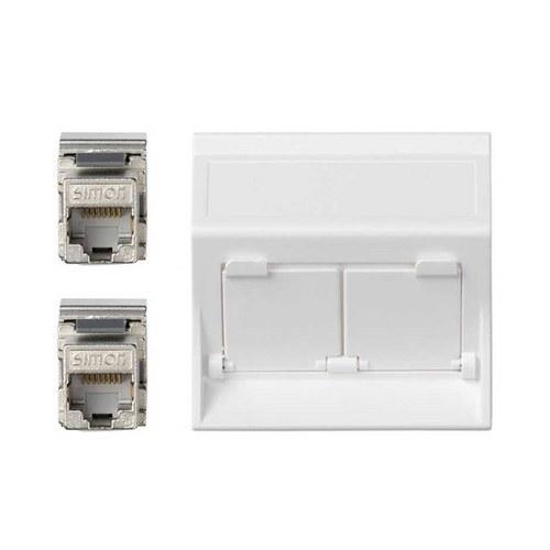 Płyta głosowa i danych nachylona z osłoną przeciwpyłową, 1 element z 2 RJ45 kategoria 6A FTP biały Simon 500 Cima z odnośnikiem 50001086-030 od marki SIMON