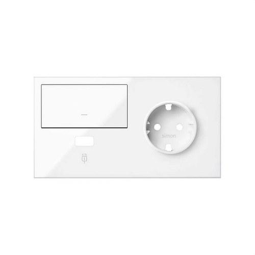 Zestaw przedni dla 2 elementów z 1 gniazdem schuko, 1 klawiszem i 1 ładowarką USB prawa biały błyszczący Simon 100 z odnośnikiem 10020206-130 od marki SIMON
