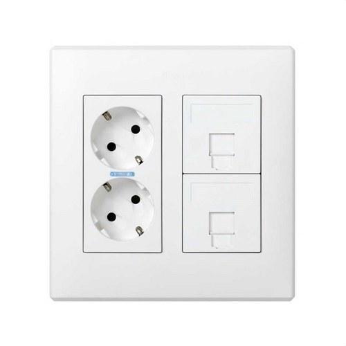 Zestaw pudełko naścienne lub do zabudowy na 2 elementy podwójne z 1 gniazdem podwójnym, 2 płytki na 1 RJ45 biały Simon 500 Cima z odnośnikiem 51000202-030 od marki SIMON