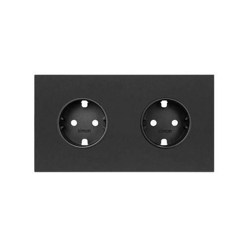 Front kit for 2 elements with 2 matte black schuko socket bases Simon 100 with reference 10020202-238 from the brand SIMON