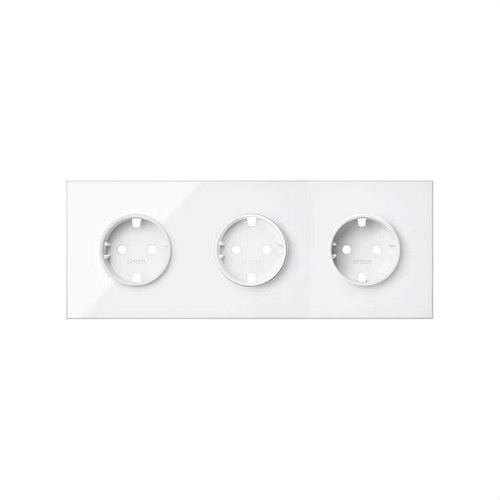 Front kit for 3 elements with 3 bright white Schuko socket bases Simon 100 with reference 10020302-130 from the brand SIMON