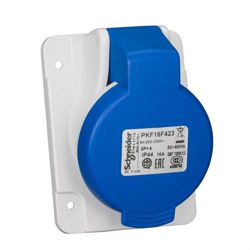 Podstawa podtynkowa skośna 65X85 16A 2P+TT 200-250V IP44 niebieska z odnośnikiem PKF16F423 od marki SCHNEIDER ELECTRIC